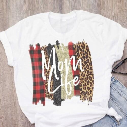 FIXSYS Women Casual Mama Leopard Plaid Fashion Mothers Day Summer Lady Girl Womens Clothing Tops T-Shirt Tees Female T Shirt
