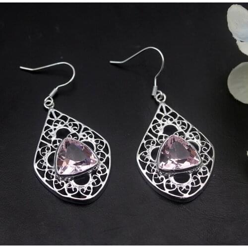 Hermosa Amazing Gentle Shiny PinkTopaz Silver Color Earrings For Women Fashion Jewelry 2 1/8 Inch ME046