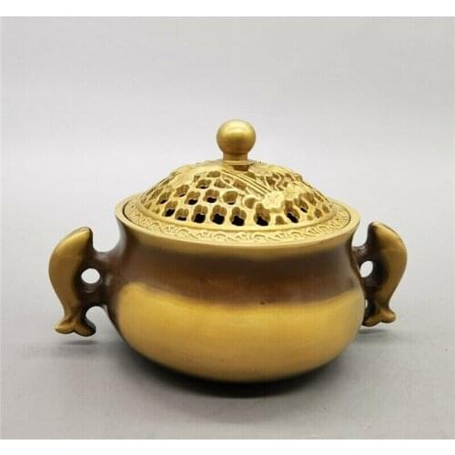 Chinese Antique Collection Brass Lotus Incense Burner