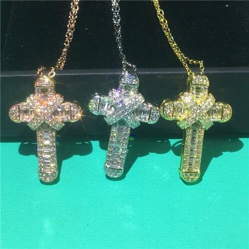 Handmade Lovers Diamond cz Cross Pendant 925 Sterling Silver Party Wedding Pendants Necklace For Women men Gemstones Jewelry