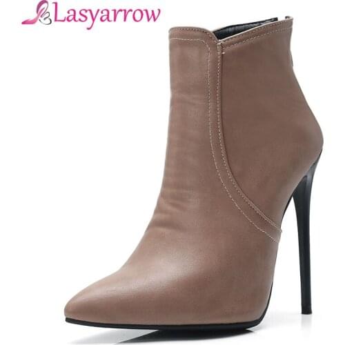 Lasyarrow Women Ankle Boots Ladies Pointed Toe High Heels Boots Sexy Stiletto Pumps Black Gray Booties Mujer Woman OL Shoes J185