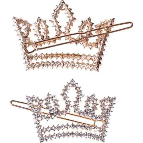 Sweet Princess Geometric Side Bangs Mini Hair Clips Women Hollow Out Tiara Crown Hairpins Glitter Rhinestone Vintage Barrettes
