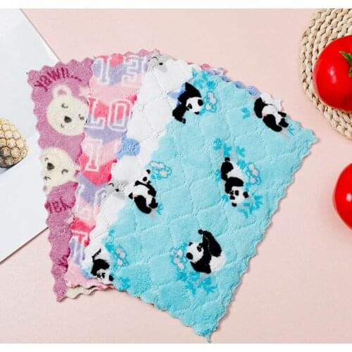 2 Pcs Multifunction Reusable Cleaning Cloth Home Kitchen Napkins Anti-grease Wiping Rags Efficient Absorbent Cartoon Towel