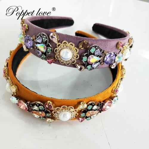 Trendy Purple Gold Color Baroque Crystal Luxury Wedding Crowns For Bride tiara Crowns Fashion Queen Headpiece Hair Accessories