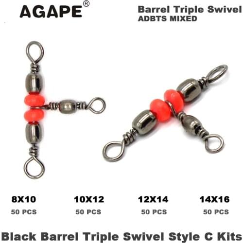 AGAPE Black Barrel Triple Swivel Style C Kits ADBTS MIXED #8 #10 #12 #14 200pcs/lot