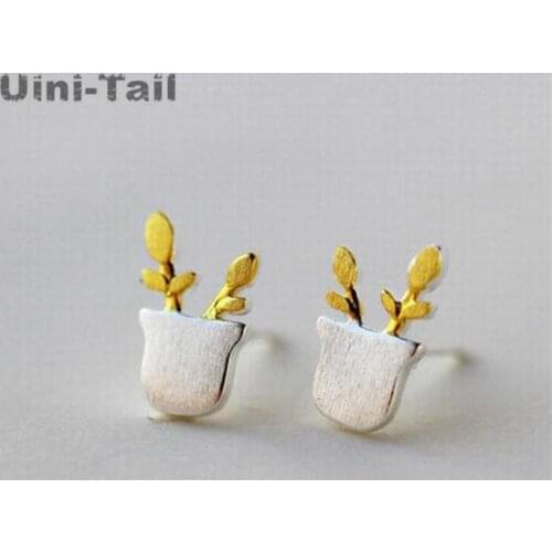 Uini-Tail new listing 925 sterling silver cute small potted earrings fashion tide flow high quality jewelry hypoallergenic hot