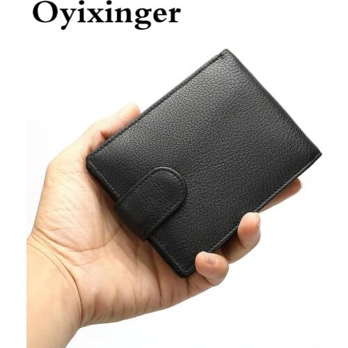 OYIXINGER Mens Wallet Casual Genuine Leather Bifold Wallet For Men RFID Thin Purse Male Multiple Card Holder Coin Pocket Small