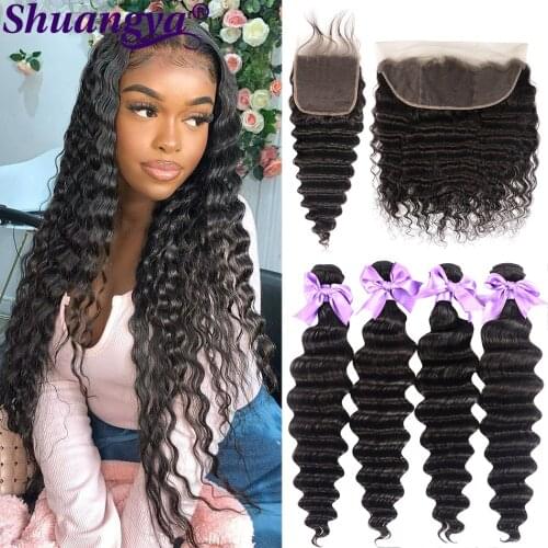 Loose Deep Wave Bundles with Frontal Brazilian Hair Bundles with Closure Remy 100% Human Hair Bundles with Frontal By Black Wome