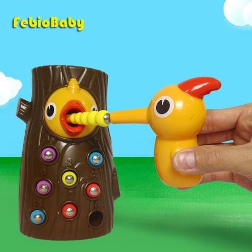 Educational Toys Woodpecker Magnetic Catch the Worm Animal Feeding Game Small Birds Children Fishing Toys Kit Kids Gift Set
