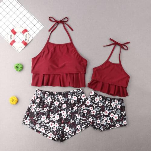 Family Matching Swimsuit Bikini Set for Women Kids Girls Two Piece Swimwear Summer Mother Daughter Beachwear Bathing Suit
