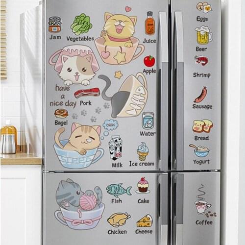 [SHIJUEHEZI] Cartoon Food Wall Stickers DIY Cats Animal Mural Decals for Kids Room Baby Bedroom Fridege Home Decoration