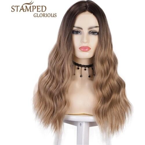 Stamped Glorious Middle Part Ombre Black Blonde Wig Natural Wave Wig Daily Party Long Water Wavy Synthetic Wigs for Black Women