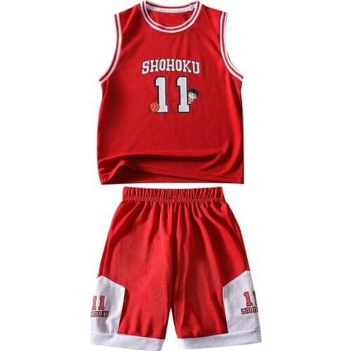 Shohoku Cartoon Printed Boys Sports Basketball Jersey for Teens Childrens Clothes Suit Boys Sleeveless Vest +T-shirt 2pcs Sets