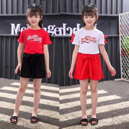 Girl clothes Sets print pattern Embroidery Children Tracksuit kids clothing suit baby Short sleeved t shirt+shorts 2Pcs 2-10 old