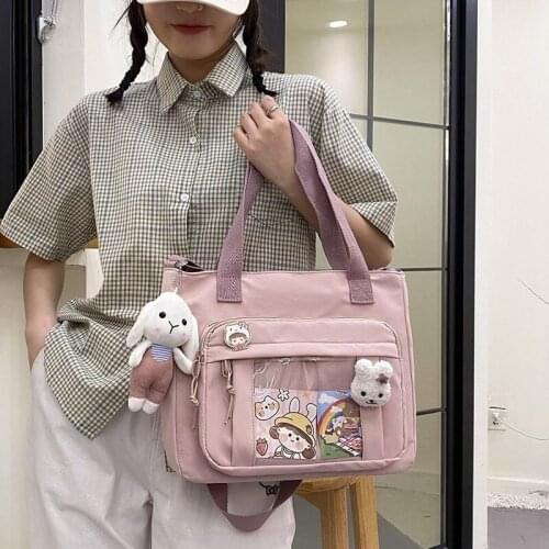 Kawaii Women Shoulder Bag Crossbody Shopping Bags Teenage Girls Student Bookbag Handbags New Casual Tote with Transparent Pocket
