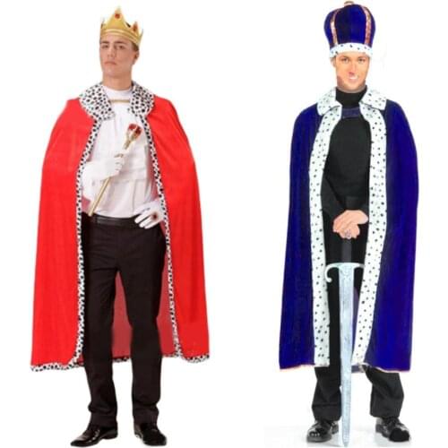 Halloween Party Performance King Velvet Cloak Red Blue Polka Dot Cloak Costume Adult Cosplay Party Suit Costume Show Decoration