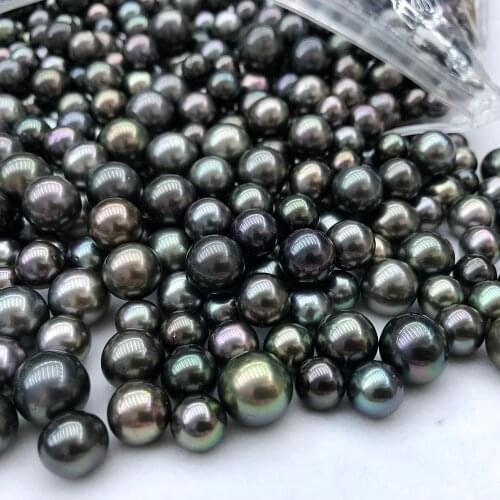 DIY PEARL BEADS,9-14 mm good luster AA tahiti round pearl,100% Nature black tahiti sea pearl loose pearl,half or no hole