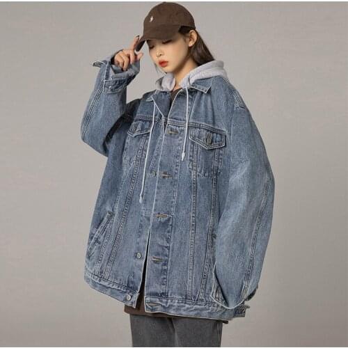 Womens denim jacket 2020 spring autumn new Korean loose retro jacket stitching fake two-piece jacket denim jacket A773