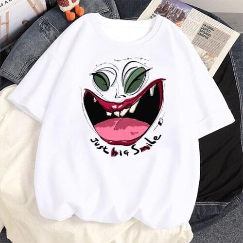 Just Big Cute Smile Face Short Sleeve T Shirts Casual Female Top Clothing Top Polyester T Shirt Summer T-shirts For Women
