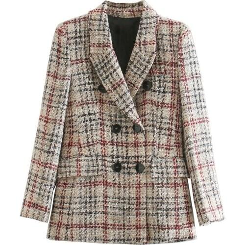 Women 2021 autumn winter new style European American style retro texture plaid woolen woolen fragrant double-breasted jacket n85