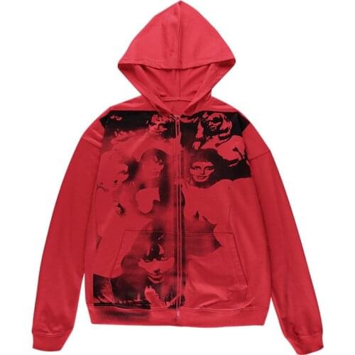 Y2k Aesthetic Plus Size Women Sweatshirt Printed Hoodies Gothic Pockets Long Sleeve Top Zipper E-girl Autumn Harajuku Streetwear