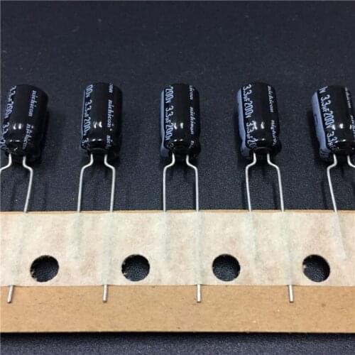 100pcs 3.3uF 200V NICHICON VR Series 6.3x11mm 200V3.3uF Aluminum Electrolytic Capacitor