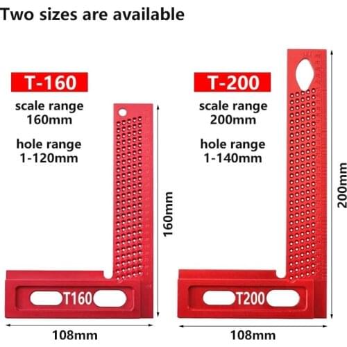 160/200mm 90 Degree Squares Aluminum Alloy Woodworking Scribe 1mm Per Hole Cross-Calibration Right Angle Ruler Marking Gauge