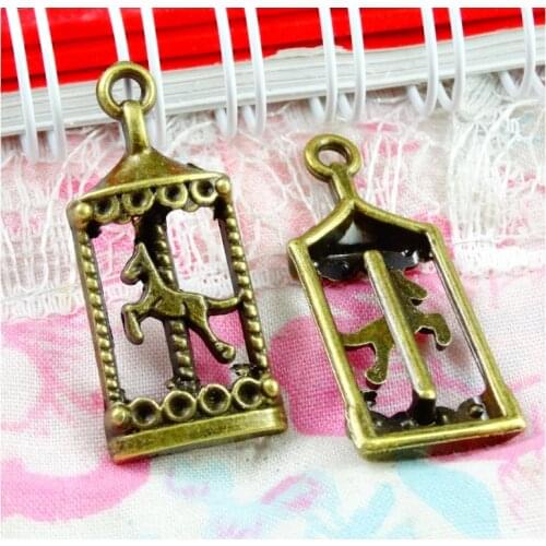 40Pcs Vintage Antique Bronze Plated Alloy Carousels Charms Necklace Horse Pendant Jewelry Making 32*14MM Handmade Craft