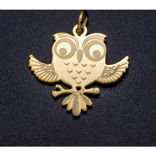 5pcs/lot 316L Stainless Steel Etched Owl DIY Charm Pendant Wholesale Pendants for Necklaces AAAAA Quality Never Tarnish