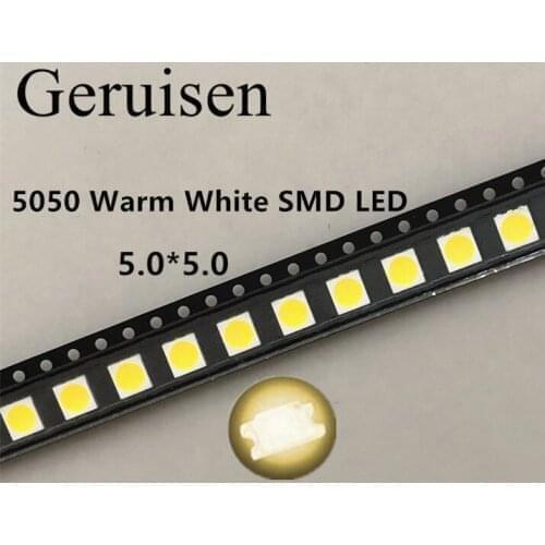 50PCS 5050 Warm white SMD SMT LED PLCC-6 3-CHIPS 5050 led 60MA Mid-power 10-18LM 0.2W High quality Wholesale