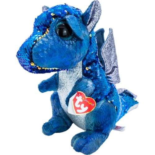 6"15cm Ty Big Eyes Flippables Blue Sequined Dinosaur Cute Stuffed Beanie Soft Boys and Girls Birthday Gifts Toys