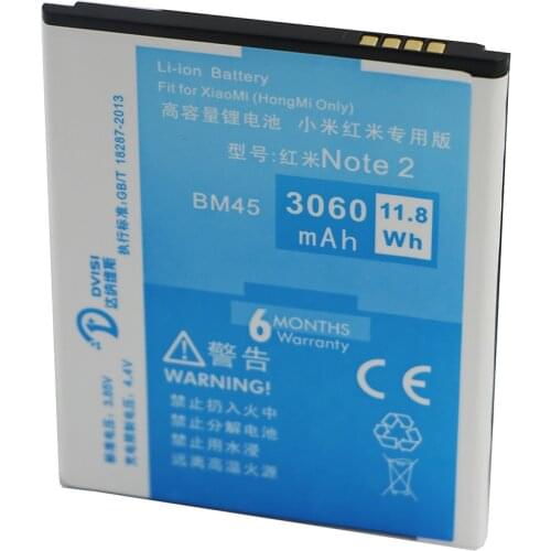 Original DVISI Battery BM45 For Xiaomi Redmi Note 2 II Note2 NoteII 3060mAh Mobile Phone Accumulator Retail Package In Stock