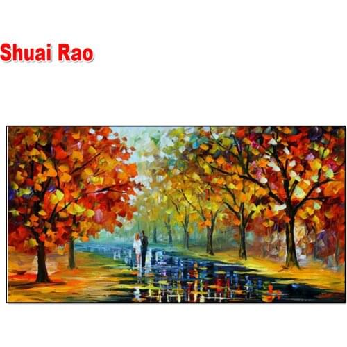 5d Cross Stitch diamond painting Autumn Lovers Street view Full Diamond embroidery square round diy mosaic diamond Picture Art