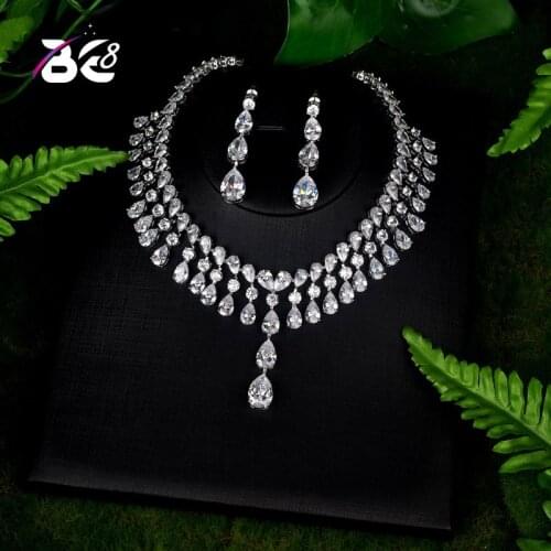 Be 8 Brilliant Shinny Water Drop Jewelry Sets for Women Bride Necklace Set Wedding Jewelry Dress Accessories Par Show S083
