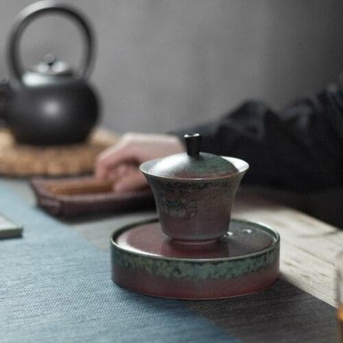 Japanese Retro Tureen Large Earthenware Kung Fu Sancai Bowl Manual Cover Cup Tea Bowl Ceramic Tea Set Gaiwan Sopera De Ceramica