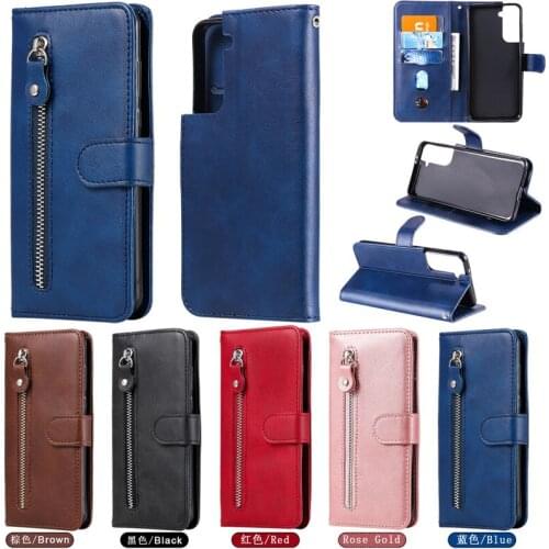 Zipper Wallet Slot Flip Case For Samsung Galaxy S21 S 21 Ultra Shockproof Magnetic PU Leather Cover for Samsung S21 Plus Coques