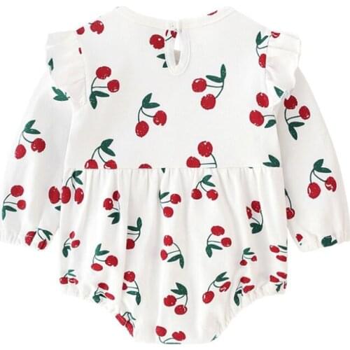 Lovely cozy cherry romper newborn baby girls ruffles lace bodysuit for girls costumes clothes autumn infant baby jumpsuit onesie
