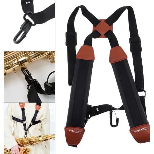 Genuine Leather Double Shoulder Saxophone Straps with Steel Hook for Alto Tenor Soprano Sax
