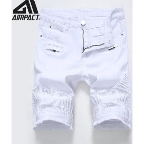 Fashion Denim Shorts for Men Slim Fitted Casual Leisure Jean Trunks Male Summer Skinny Cowboy Red Jean Shorts By Aimpact AM2314