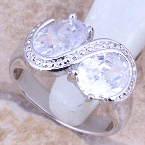 Elegant White CZ Silver Plated Womens Ring Size 6 / 7 / 8 / 9 R1341