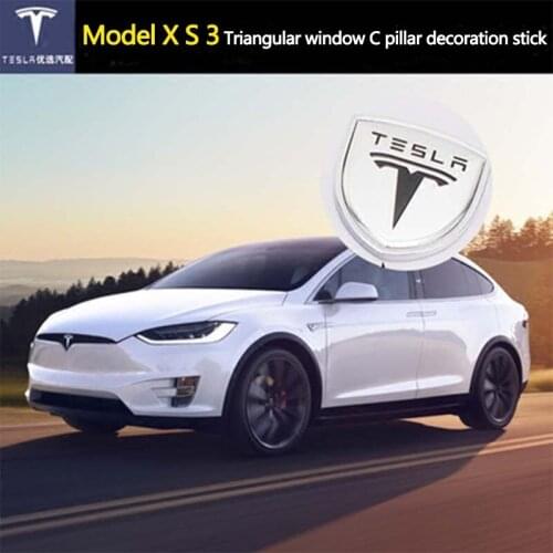 2pcs/set Car Logo Emblem Door Column Pillar Decoration 3D Quarter Window Sticker Styling Accessories for Tesla Model S Model X 3