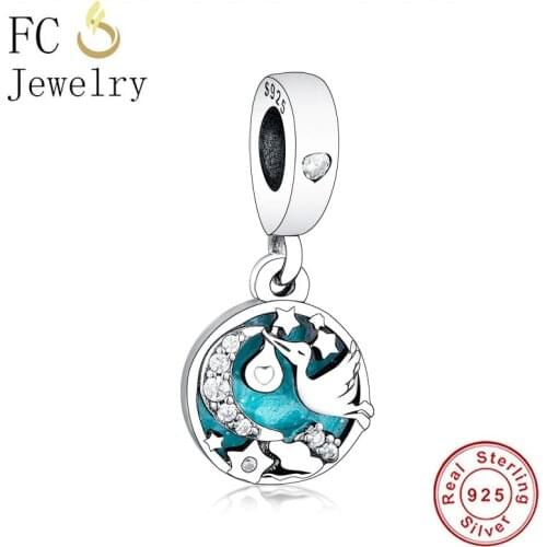 FC Jewelry Fit Original Brand Charm Bracelet 925 Silver White Magpie Food Moon Star Sky Bead Pendant For Making Berloque 2020