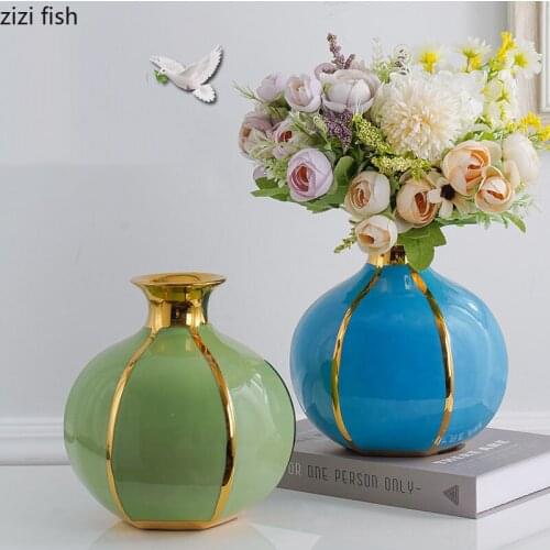 Pomegranate Ceramics Vase Golden Stripes Desk Ornaments Gilded Quality Porcelain Crafts Tabletop Vases Home Decoration Modern