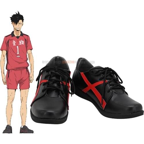 Haikyuu!! Tetsurou Kuroo Cosplay Shoes Black Leather Boots Custom Made Any Size