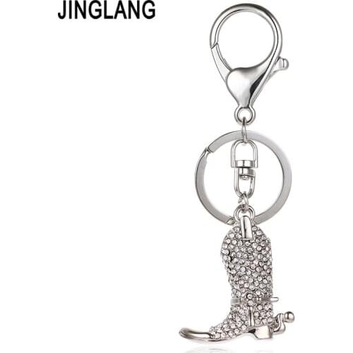 JINGLANG Two Color Lobster Clasp Keyring White Crystal Boot Shoes Charms Keychains For Women Handbag Pendants Jewelry