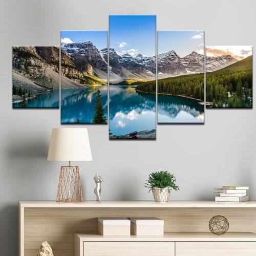 HD Print Paintings Canvas Home Decor Moraine Lake Sunset Mountain Clouds Forest River Nature Landscape Posters Wall Art Pictures