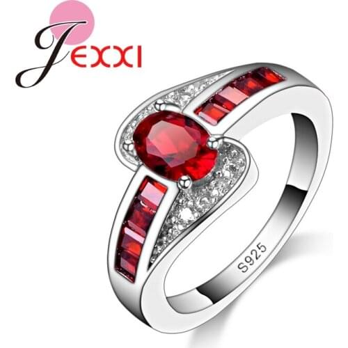 Women Anniversary Wedding Classic Red Crystal Rings 925 Sterling Silver Fashion Ladies Cubiz Zircon Beautiful Ring Lovers