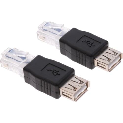 Pack 2 USB Female to Ethernet RJ45 Male Plug Adapter Connector Replacement