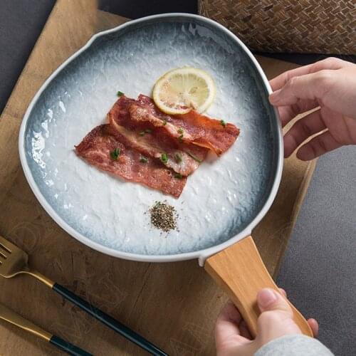 European Ceramic Baking Pan Creativity Stone Grain Relief Western Steak Plate Home with Handle Cake Pans Kitchen Tableware