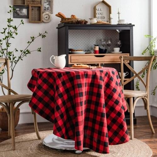 Coffee Shop British Round Tablecloth Red Yarn-dyed Cotton Linen Plaid Christmas Table cloth Washable Do Not Fade for Home Party